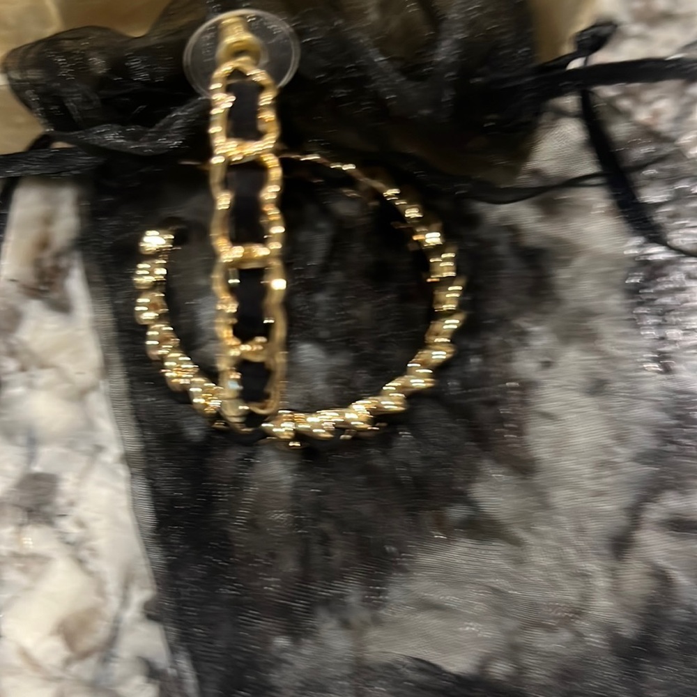 Gold and Black hoop earrings